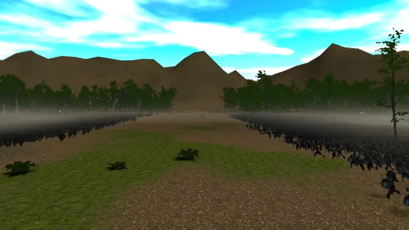Two armies face each other across the valley